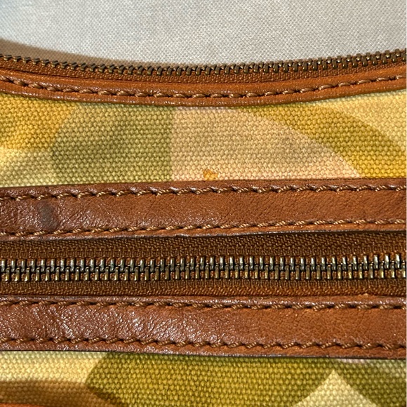 Fossil Boho Shoulder Purse Canvas Camouflage Brown Leather - Picture 6 of 13